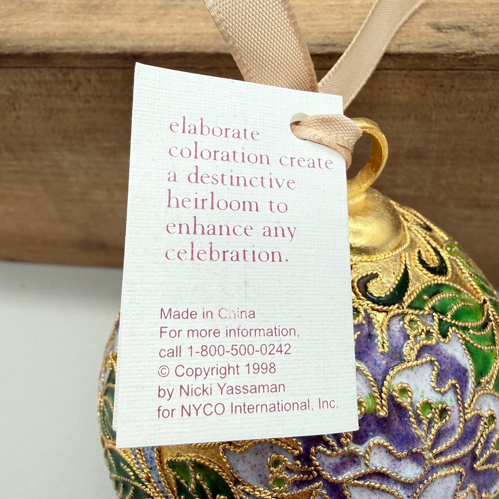 Vintage 1998 NYCO Nicki Yassaman Cloisonne Floral Ball Ornament w/ Tag - Picture 4 of 9